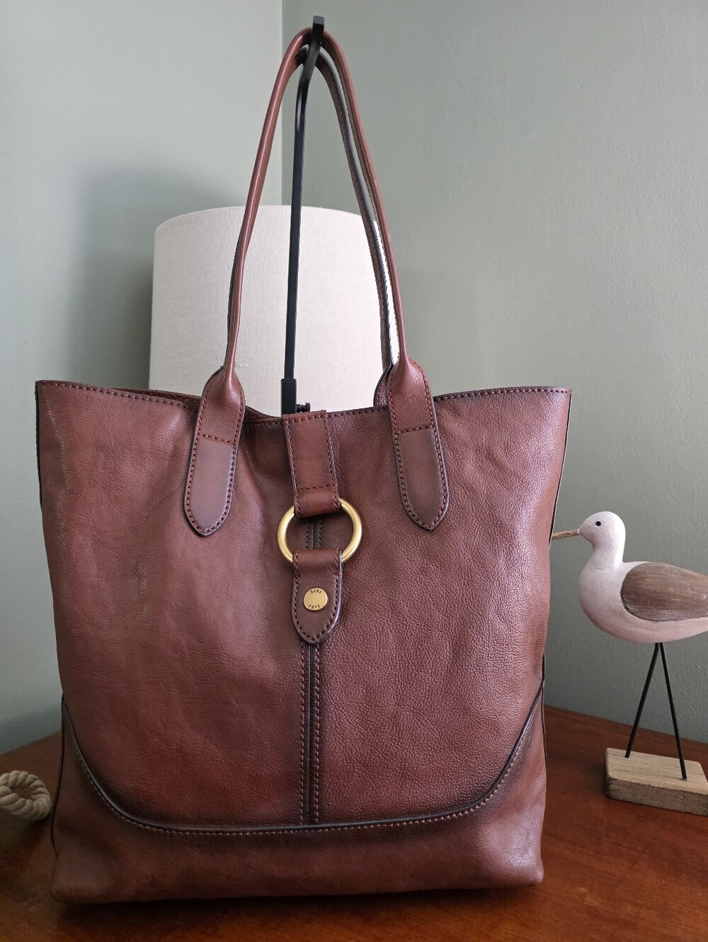 Frye North South Ring Tote Cognac Leather Work Shoulder Bag